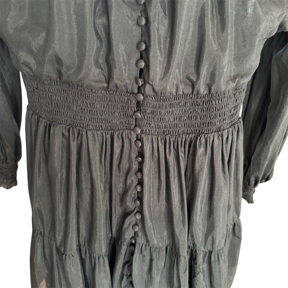 Alice + Olivia Kiara Dress Size 2 Black Smocked Waist Mini Button - Picture 6 of 14